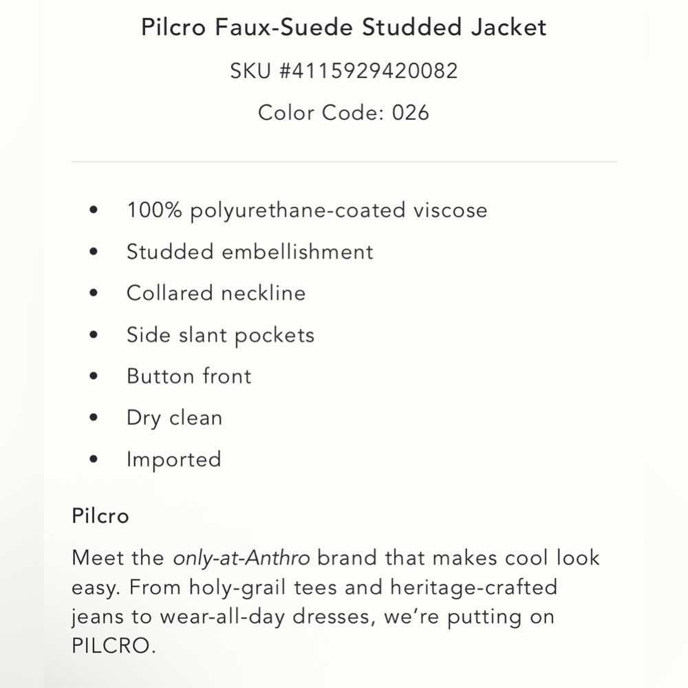 Pilcro Faux-Suede Studded Jacket in Cedar NEW - Picture 5 of 5